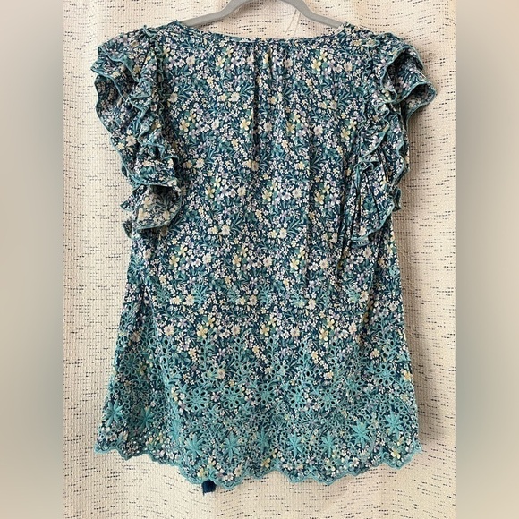 Solitaire floral pattern ruffle short sleeve blouse with tassels - Picture 4 of 9